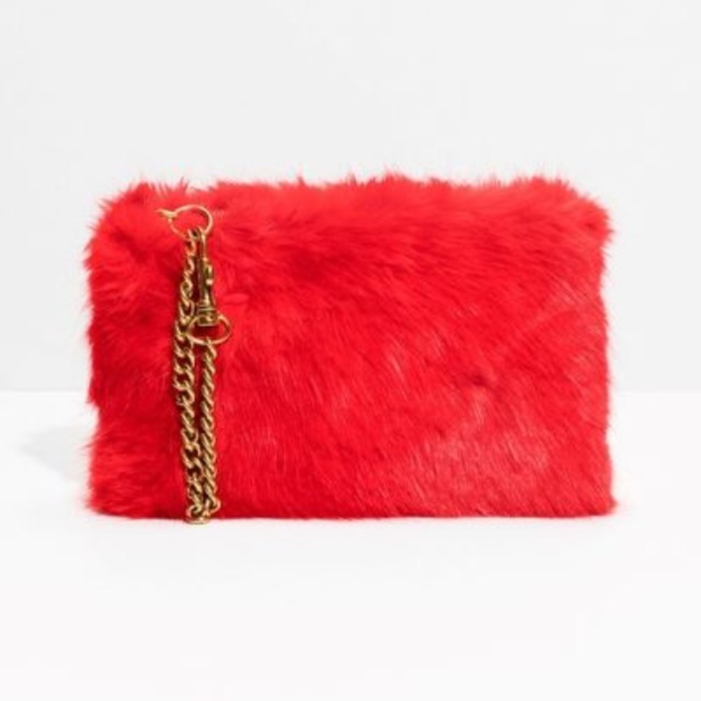 Faux fur red purse